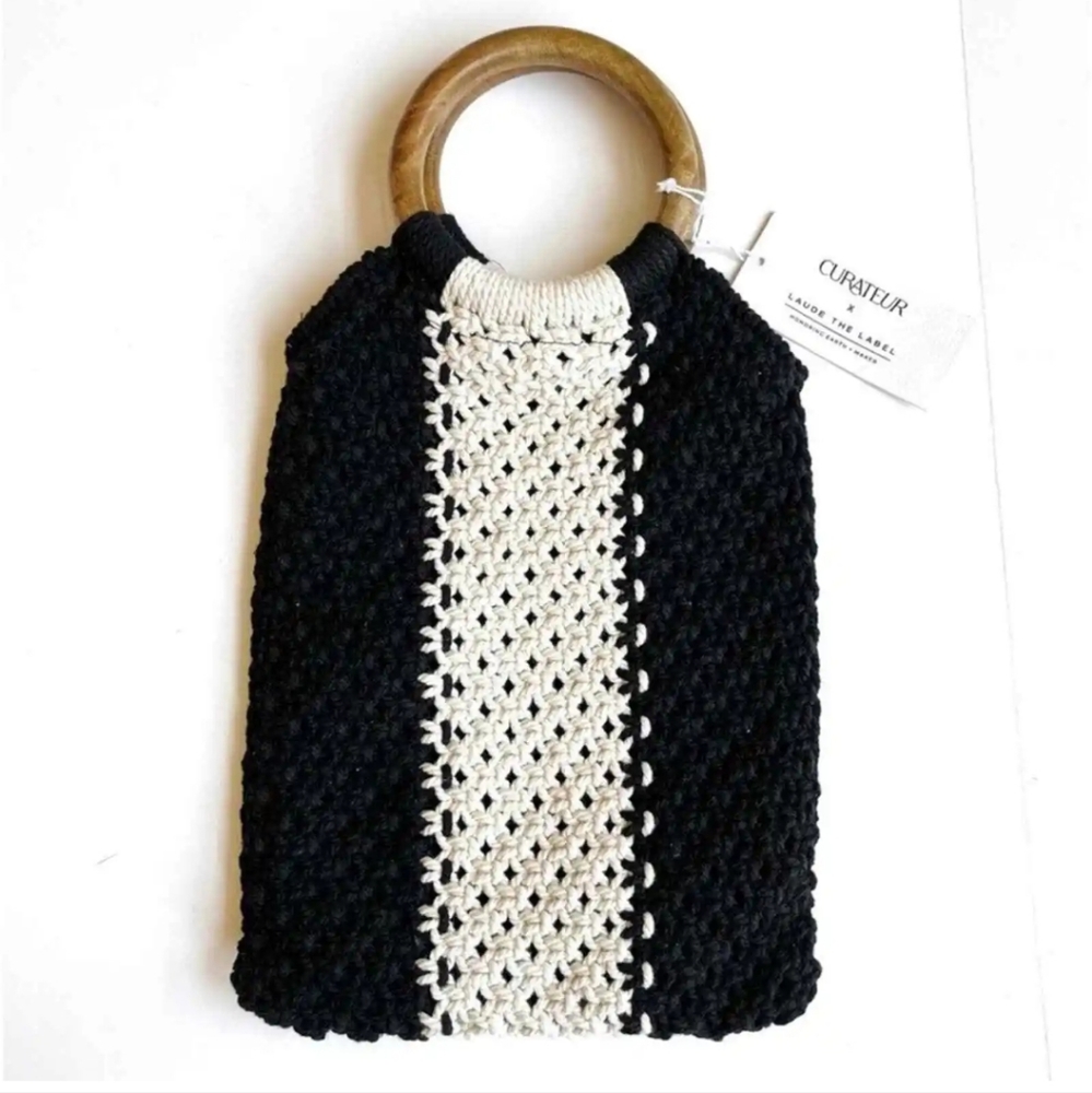 NWT $118 Curateur Laude The Label GABBY Black and White Small Macrame Bag - Picture 8 of 8